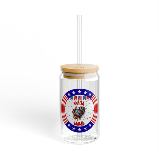 MAGA Mama, Sipper Glass 16 oz with Lid & Straw, great for Iced Coffee