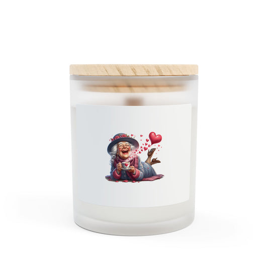 Funny Old Mom hearts Valentine Candle in a glass jar,  Scented or unscented Candle 11 oz, - Eco-Friendly Soy Blend Wax, Wooden Wick,