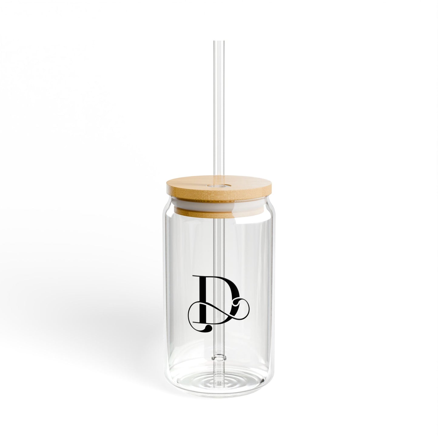Custom Initial Sipper Glass 16 oz with Lid & Straw, great for iced coffee