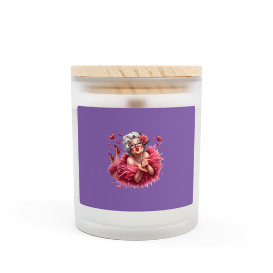Funny Old Mom Kiss Valentine Candle in a glass jar,  Purple, Scented or unscented Candle 11 oz, - Eco-Friendly Soy Blend Wax, Wooden Wick,
