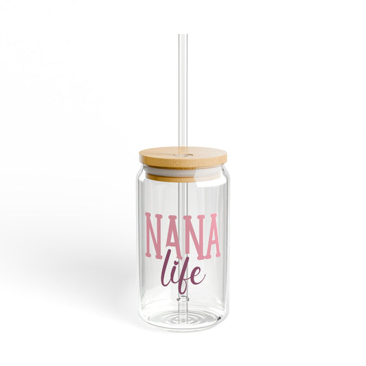 Nana Life, Sipper Glass, Sipper Glass 16 oz, with Bamboo Lid & Straw_Great for Iced Coffee