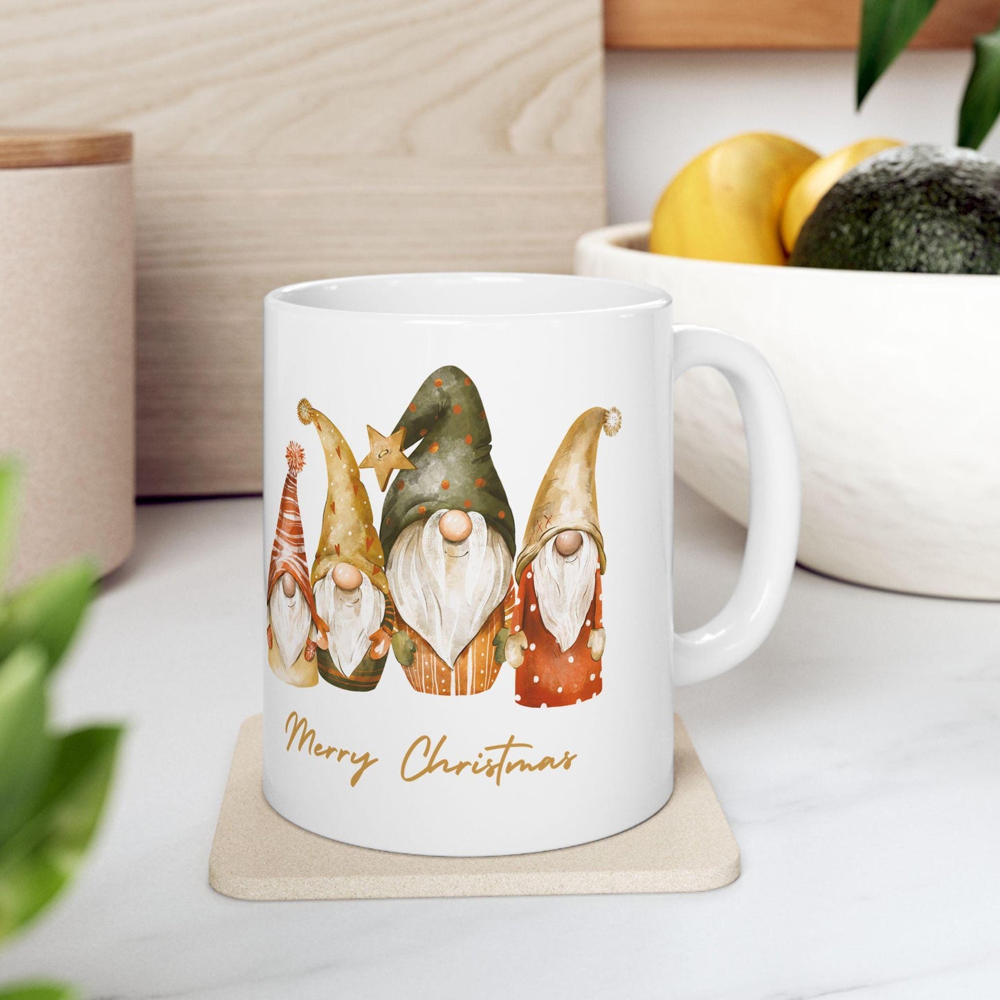 Whimsical Christmas Gnome Ceramic Mug, Cozy Coffee Cup, Gnome Decor, Holiday Gift, Merry Christmas Mug, Seasonal Beverage Drinkware