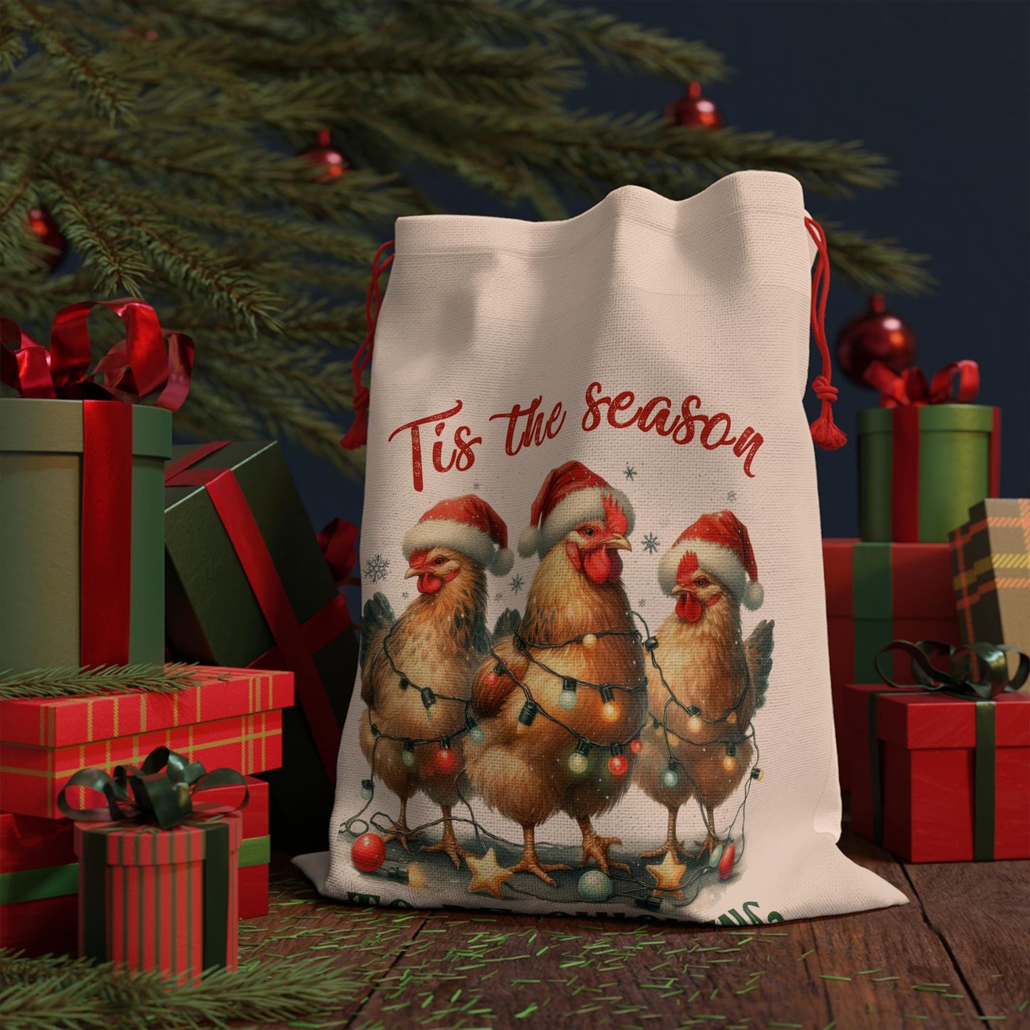 Christmas Gift Bag - Holiday Christmas Chicken Tis the Season Funny Christmas Gift Bags