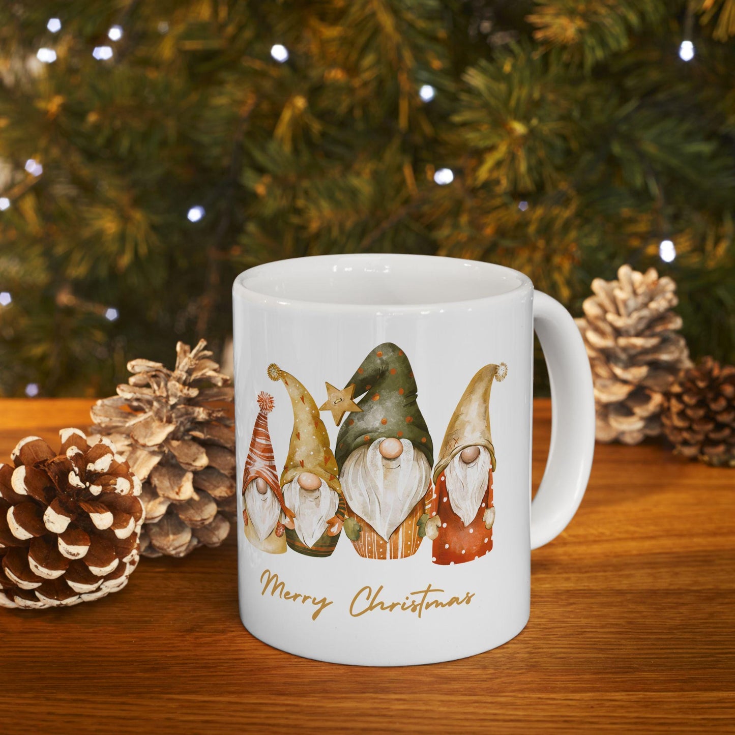 Whimsical Christmas Gnome Ceramic Mug, Cozy Coffee Cup, Gnome Decor, Holiday Gift, Merry Christmas Mug, Seasonal Beverage Drinkware