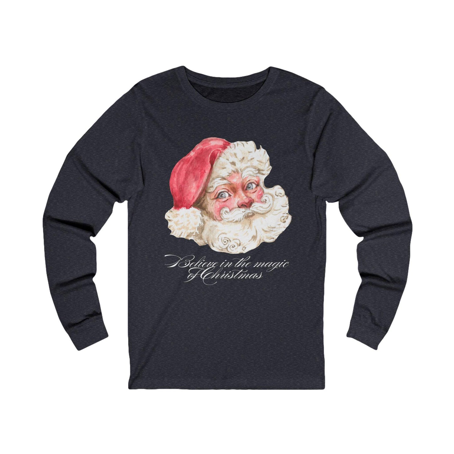 Vintage Santa Face Long Sleeve Tee, Christmas Magic Unisex Jersey, Holiday Ribbed Knit Tee, Xmas Side Seams Shirt, Festive Shoulder Tape Top