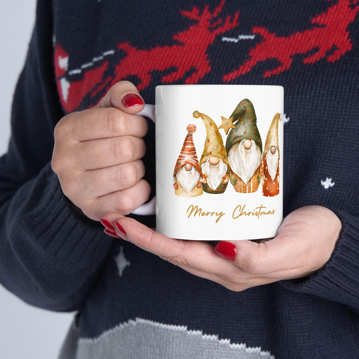 Whimsical Christmas Gnome Ceramic Mug, Cozy Coffee Cup, Gnome Decor, Holiday Gift, Merry Christmas Mug, Seasonal Beverage Drinkware