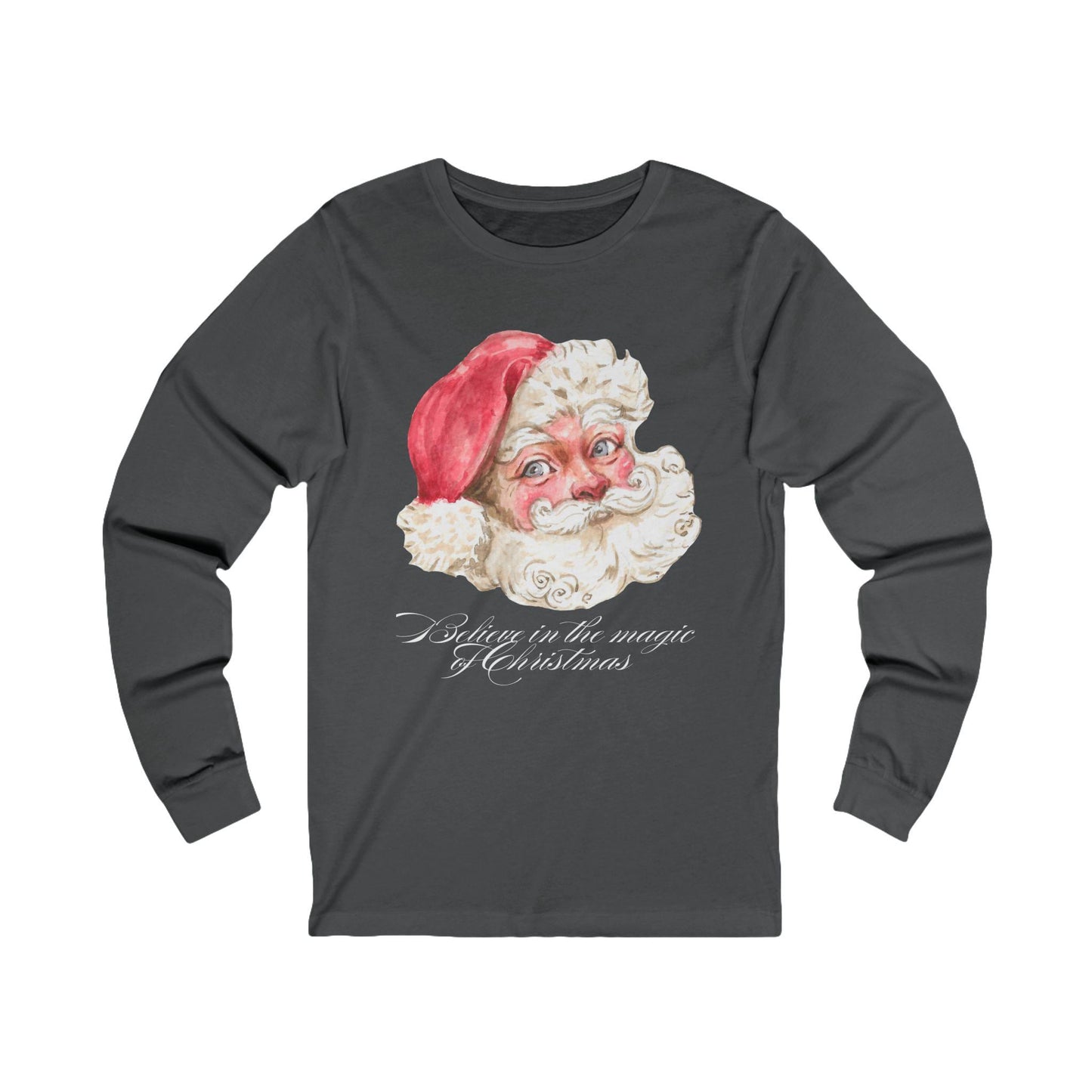 Vintage Santa Face Long Sleeve Tee, Christmas Magic Unisex Jersey, Holiday Ribbed Knit Tee, Xmas Side Seams Shirt, Festive Shoulder Tape Top