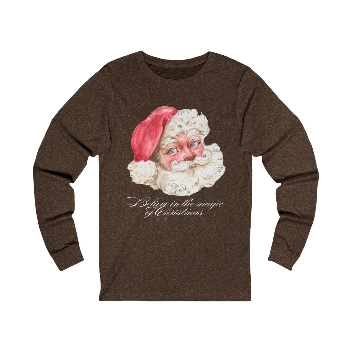 Vintage Santa Face Long Sleeve Tee, Christmas Magic Unisex Jersey, Holiday Ribbed Knit Tee, Xmas Side Seams Shirt, Festive Shoulder Tape Top