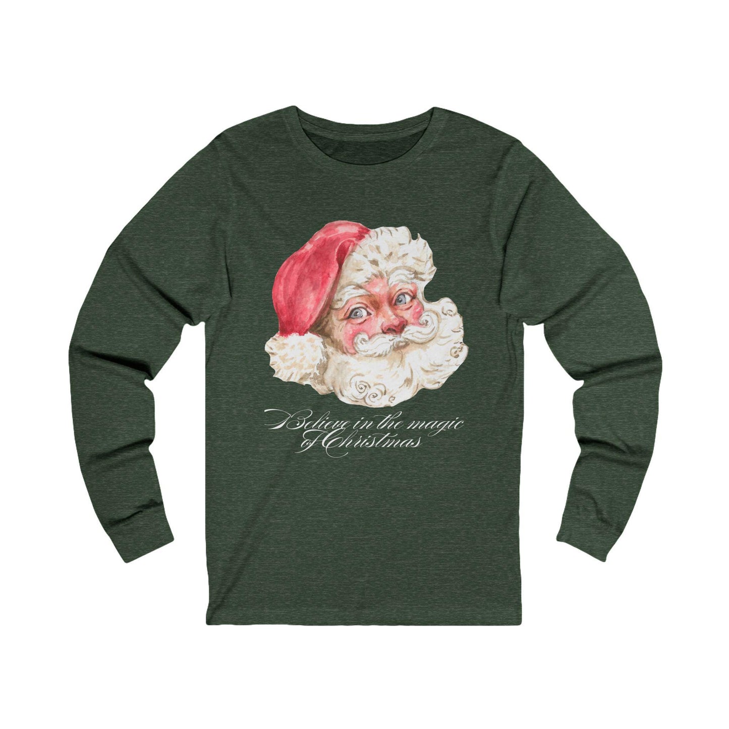 Vintage Santa Face Long Sleeve Tee, Christmas Magic Unisex Jersey, Holiday Ribbed Knit Tee, Xmas Side Seams Shirt, Festive Shoulder Tape Top