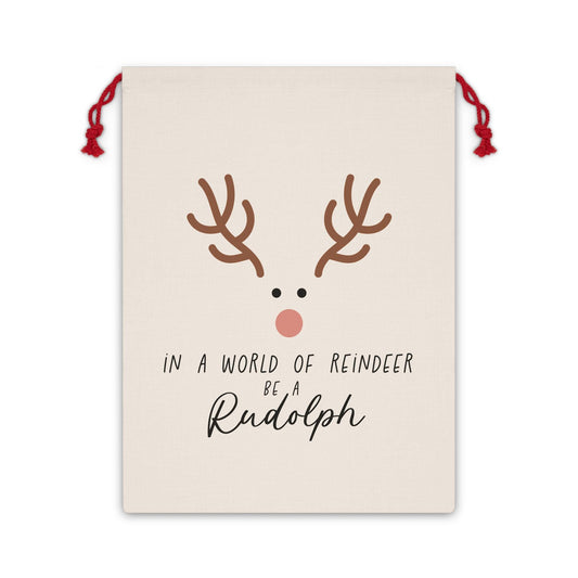 Reindeer Gift Bag - Be a Rudolph Holiday Pouch, Perfect for Christmas, Stocking Stuffer, Eco-Friendly Wrap, Party Favor, Gift Storage