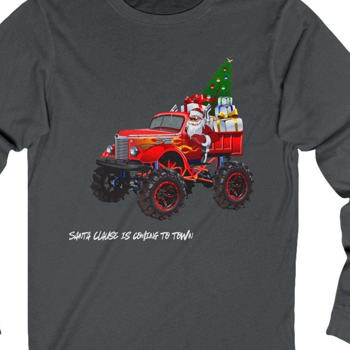 Santa's Red Truck Christmas Long Sleeve Tee, Unisex Jersey Top, Xmas Gift Shirt, Holiday Apparel, Santa Clause Tee, Christmas Tree Shirt
