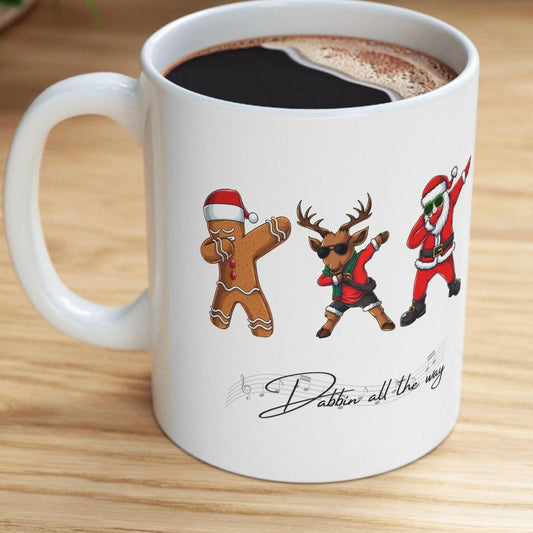 Dabbin Santa Ceramic Mug, Christmas Mug, Santa, Reindeer, and Gingerbread Design, Perfect for Gifting, Wintertime Coffee Cup, Holiday Cheers
