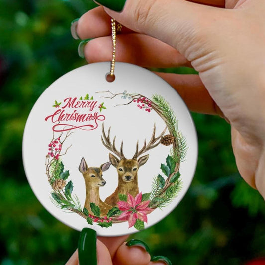 Merry Christmas Deer Christmas ornament- Merry Christmas ornament, Holiday nature them
