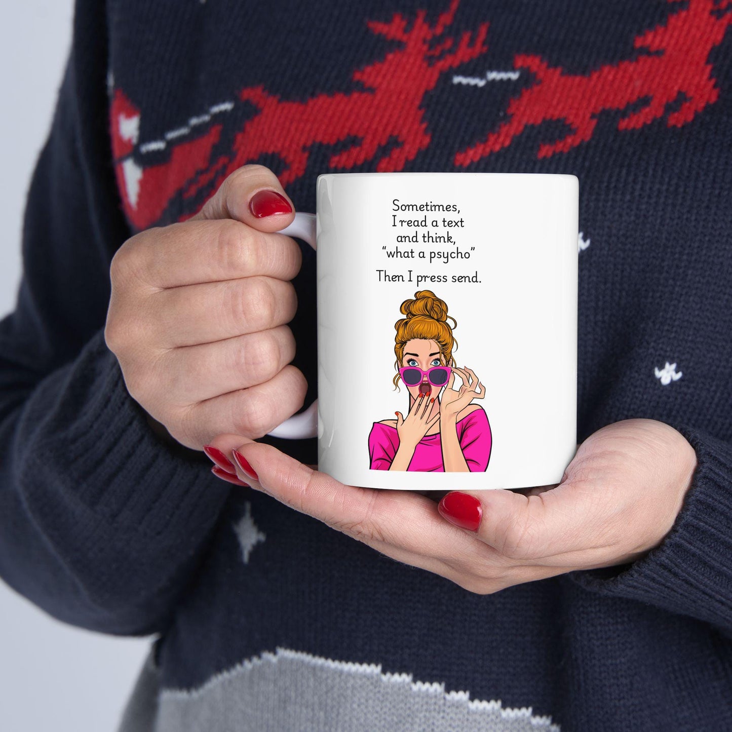 Retro Funny Ceramic Mug - Sometimes I read a text -Gift for Friends, Coffee Lovers, Birthday, Office Humor.