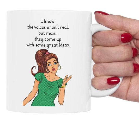 Retro Funny Ceramic Mug - I know the voices arent real Design, Gift for Friends, Coffee Lovers, Birthday, Office Humor