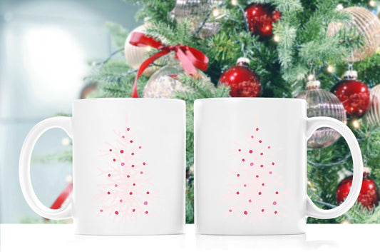 Whimsical pink Christmas Tree Mug, Merry Christmas mug, pink Christmas