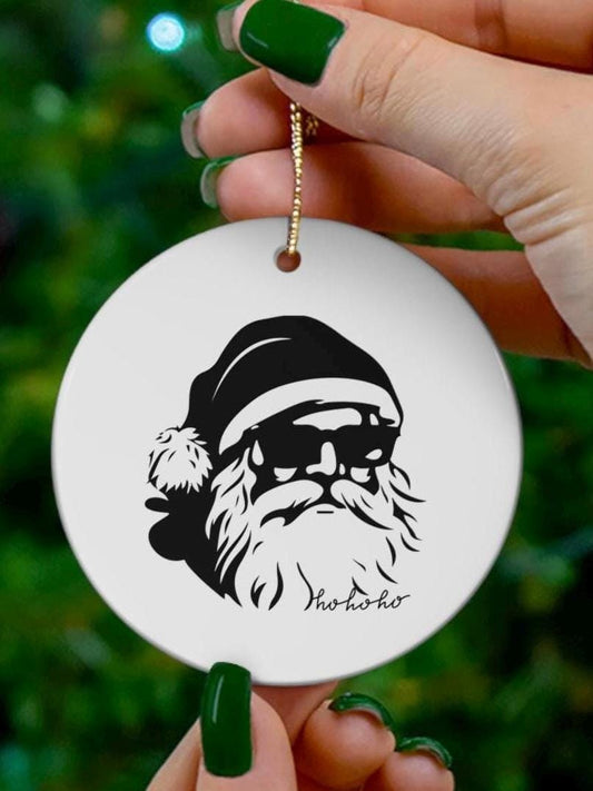 Black n white Santa Claus Ceramic Ornament, Holiday Decor, Christmas Tree Decoration, Gift for Christmas, Seasonal Home Decor