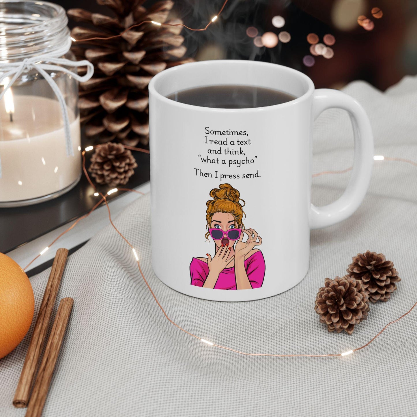 Retro Funny Ceramic Mug - Sometimes I read a text -Gift for Friends, Coffee Lovers, Birthday, Office Humor.